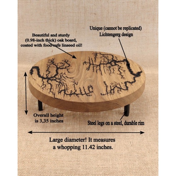 Okrągła dębowa deska do potraw, serów wypalana - wzór Lichtenbegra, wzór 2